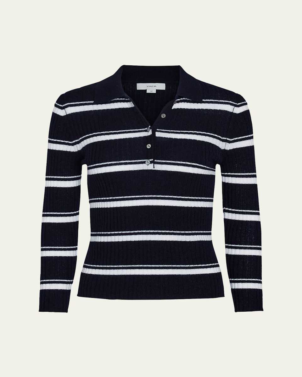 Stripe Mulberry Silk-Blend Polo Top